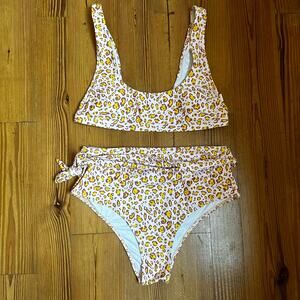 Pink neutral cheetah print high waisted two piece SIZE‎ L